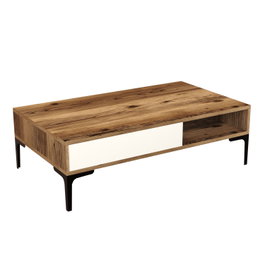 Hanah Home Mesa de Centro Estilo Industrial Walnut, Cream - 105x60x32.6cm