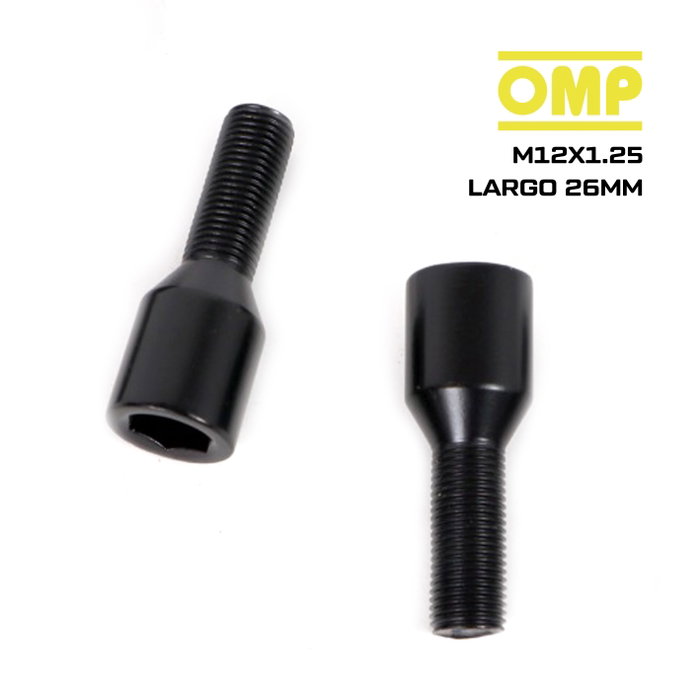 OMP Juego de 4 Tornillos Allen M12X1.25 Cónico Largo 26mm Negro OMP Juego de 4 Tornillos Allen M12X1.25 Cónico Largo 26mm Negro