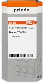 Prindo Basic Cinta mecanográfica compatible con Brother TZe-S251 Negro sobre blanco