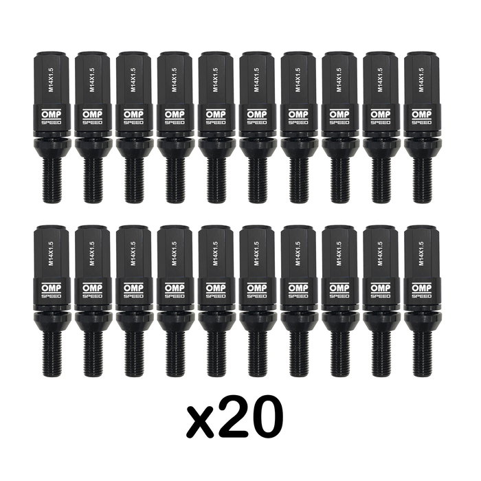 Omp OMPS09981401 Juego 20 Tornillos Rueda Aluminio M14x1.5 Llave 17-19 Largo 28mm Protector Negro