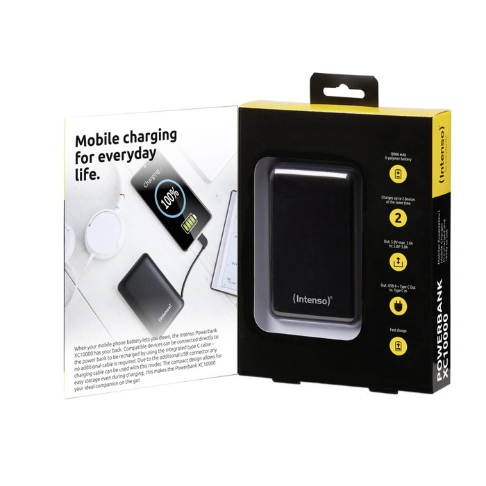 Intenso Powerbank XC10000 Negro con cable USB-A + USB-C