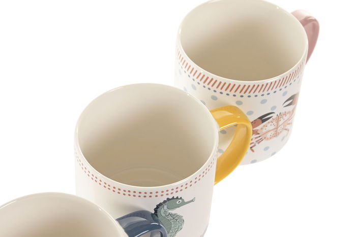 DKD Home Decor Taza Mediterraneo Porcelana New Bone Blanco Azul 8.5 x 10 x 12 cm 12 Unidades