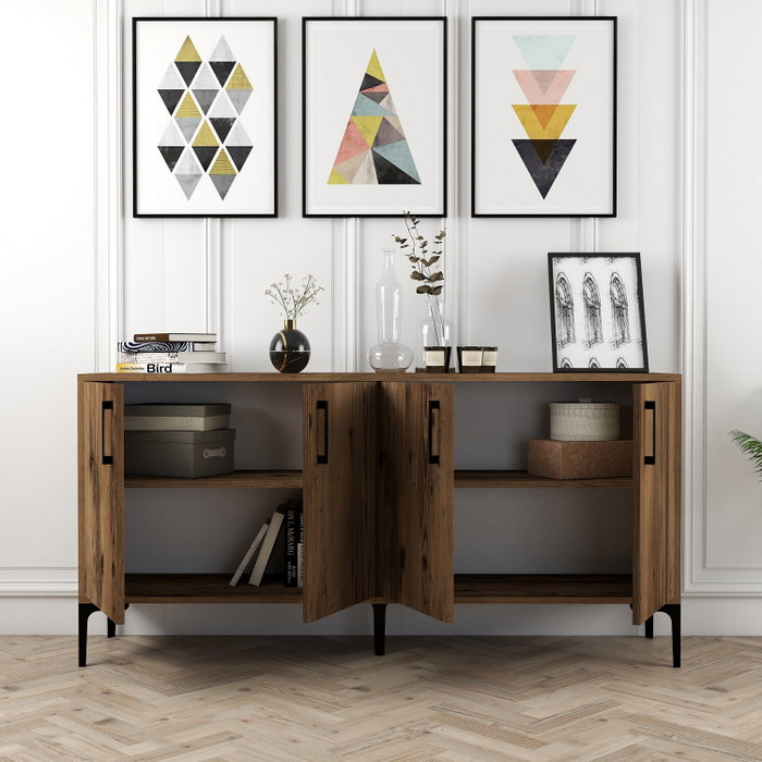 Hanah Home Consola Kiev 160 - Nogal, 160 cm Ancho, Estilo Industrial, Tablero Melamina