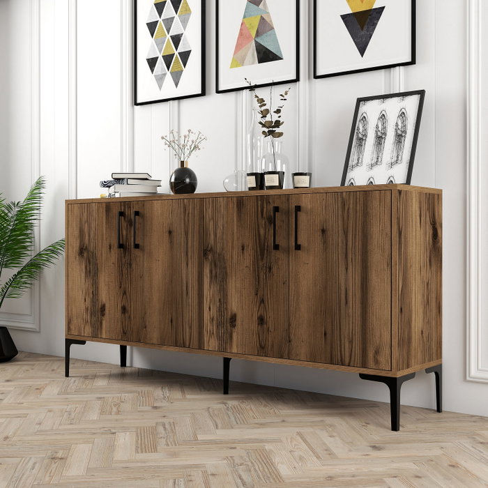 Hanah Home Consola Kiev 160 - Nogal, 160 cm Ancho, Estilo Industrial, Tablero Melamina