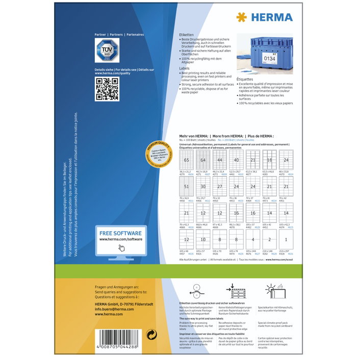 HERMA Etiquetas Premium A4 Blanco 210x297 mm 100 Unidades