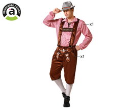 CarnavalFest Disfraz Alemán Hombre Adulto Marrón Tallas XS-S para Fiesta Oktoberfest - Camisa y Pantalón de Poliéster