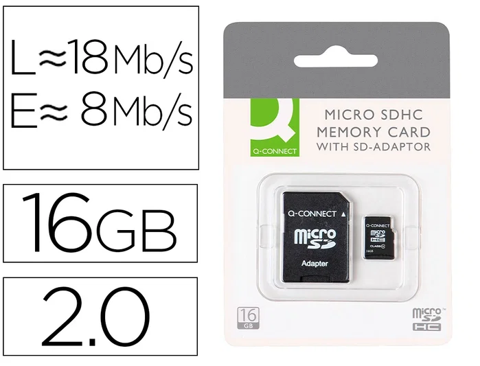 Q-connect Memoria micro SD 16 GB clase 6 con adaptador Q-connect Memoria micro SD 16 GB clase 6 con adaptador