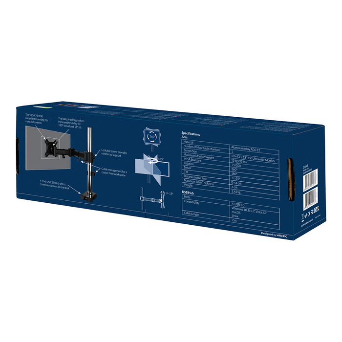 ARCTIC Z1 (Gen3) Soporte para Monitor de Escritorio, 1 Monitor hasta 43", 15 kg, Negro