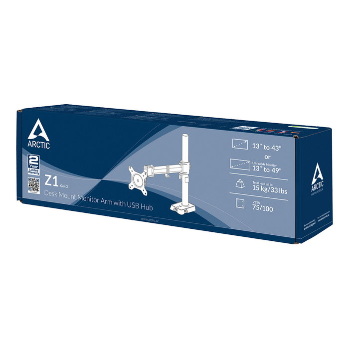 ARCTIC Z1 (Gen3) Soporte para Monitor de Escritorio, 1 Monitor hasta 43", 15 kg, Negro