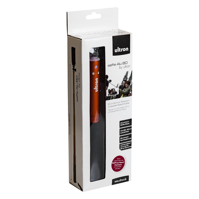 Ultron Alu 80 Palo Selfie Extensible Aluminio Smartphone Negro Rojo Hasta 83 cm Bluetooth