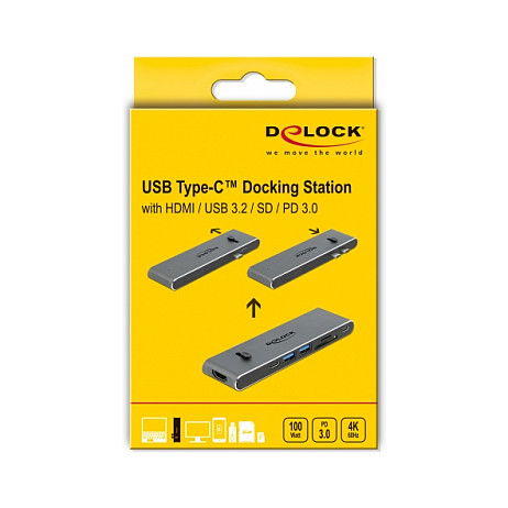 DeLOCK Dockingstation Dual USB Type-C con HDMI, USB 3.2, Lector de Tarjetas SD y Power Delivery 3.0 para PC Portátil - Estación de Acoplamiento