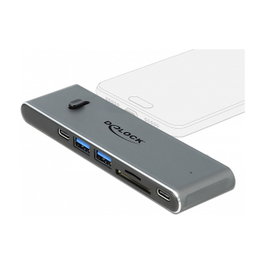 DeLOCK Estación de Acoplamiento Dual USB Type-C con HDMI/USB 3.2/SD/PD 3.0, Gris