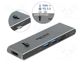 DeLOCK Estación de Acoplamiento Dual USB Type-C con HDMI/USB 3.2/SD/PD 3.0, Gris