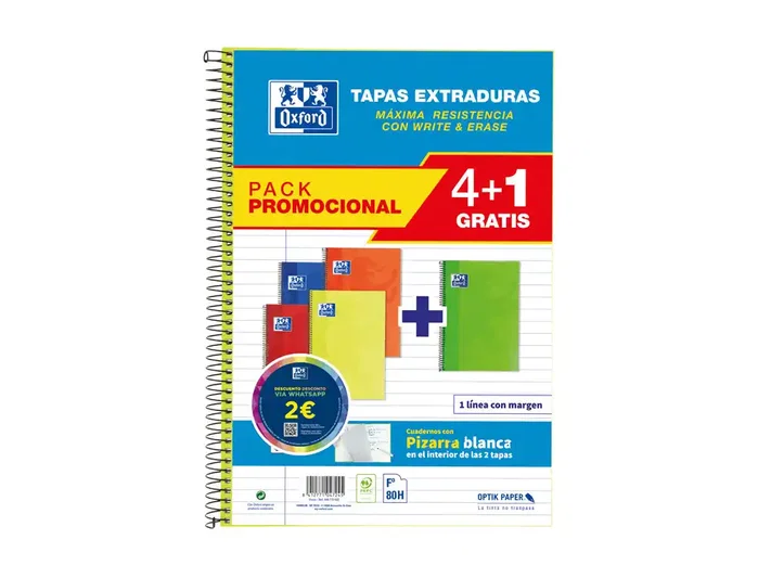 Oxford Pack de 5 Cuadernos School Espiral con Tapas Extraduras y Write&Erase, Folio, Colores Vivos Oxford Pack de 5 Cuadernos School Espiral con Tapas Extraduras y Write&Erase, Folio, Colores Vivos