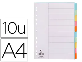Q-connect Separadores DIN A4 Multitaladro Cartulina, Juego de 10 Unidades, Pestañas Colores Pastel