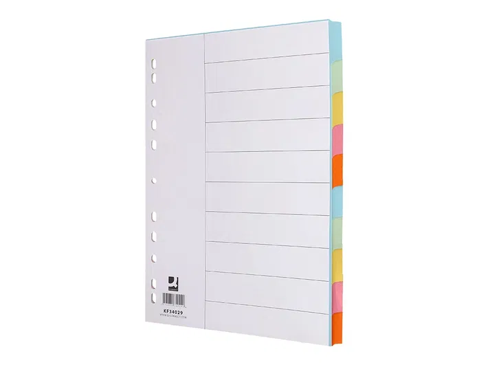 Q-connect Separadores DIN A4 Multitaladro Cartulina, Juego de 10 Unidades, Pestañas Colores Pastel