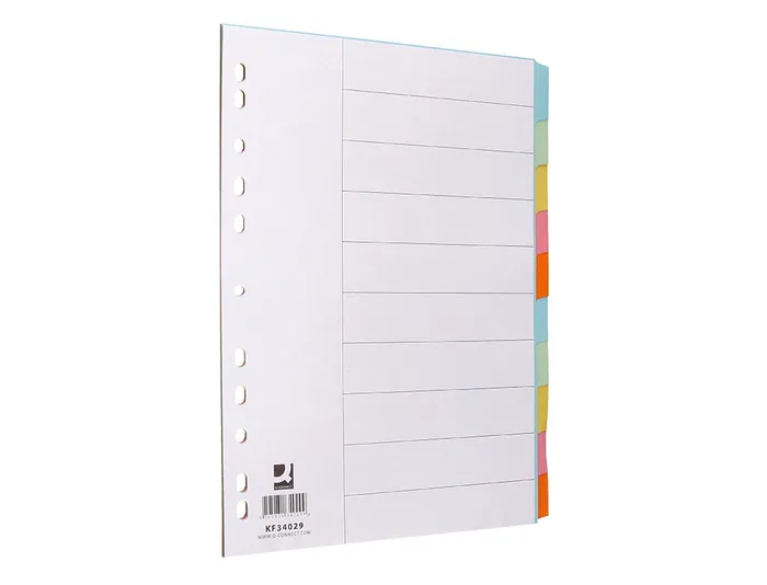 Q-connect Separadores DIN A4 Multitaladro Cartulina, Juego de 10 Unidades, Pestañas Colores Pastel