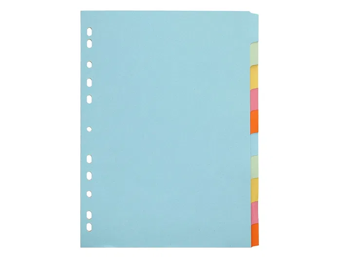 Q-connect Separadores DIN A4 Multitaladro Cartulina, Juego de 10 Unidades, Pestañas Colores Pastel
