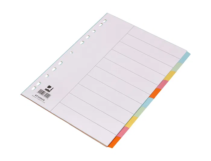 Q-connect Separadores DIN A4 Multitaladro Cartulina, Juego de 10 Unidades, Pestañas Colores Pastel