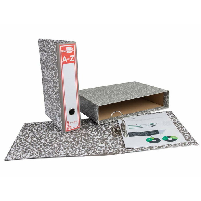 Liderpapel Archivador de palanca cartón forrado jaspeado gris con caja Liderpapel Archivador de palanca cartón forrado jaspeado gris con caja