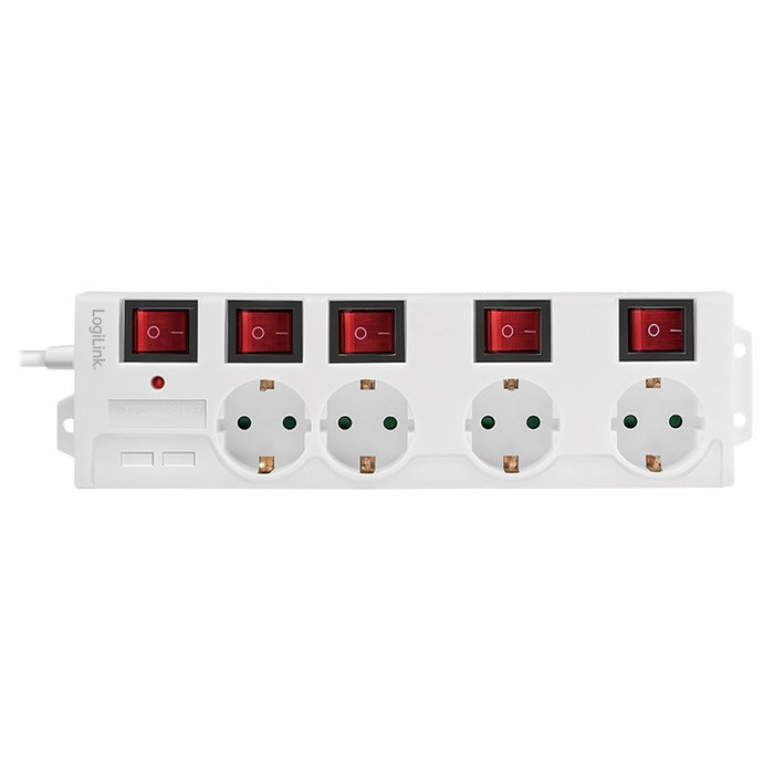 LogiLink Regleta de enchufes 4-fach con 4xCEE 7/3 y 5 interruptores, blanco LogiLink Regleta de enchufes 4-fach con 4xCEE 7/3 y 5 interruptores, blanco