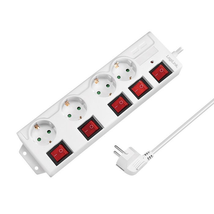 LogiLink Regleta de enchufes 4-fach con 4xCEE 7/3 y 5 interruptores, blanco LogiLink Regleta de enchufes 4-fach con 4xCEE 7/3 y 5 interruptores, blanco