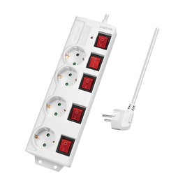 LogiLink Regleta de 4 tomas CEE 7/3 con 5 interruptores, blanco