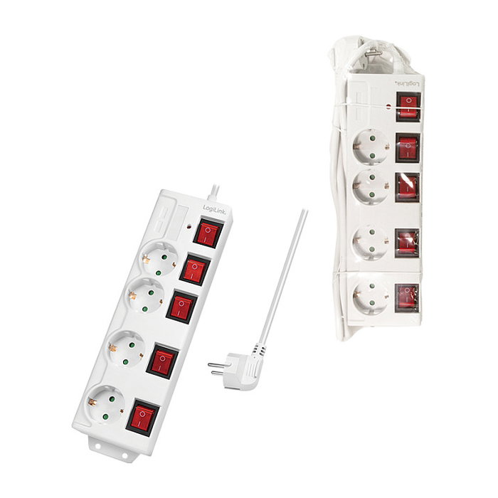 LogiLink Regleta de 4 tomas CEE 7/3 con 5 interruptores, blanco