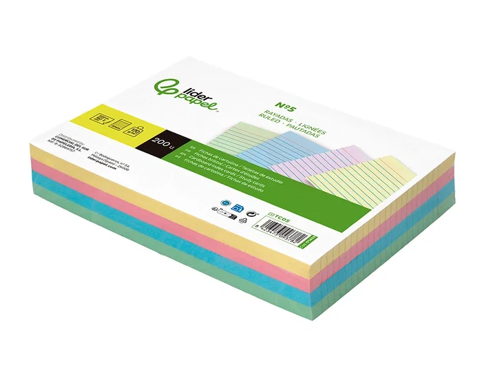Liderpapel Tarjetas de Estudio Rayadas Cartulina 170gr 160x220mm Paquete de 200 Unidades
