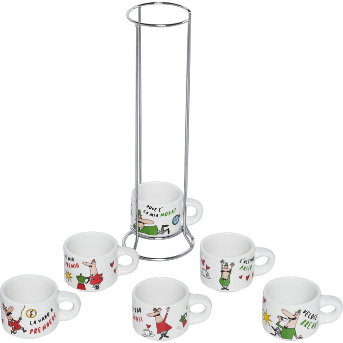 Bialetti Set de 6 Tazas Italia con estructura metálica Omino TAZZ202