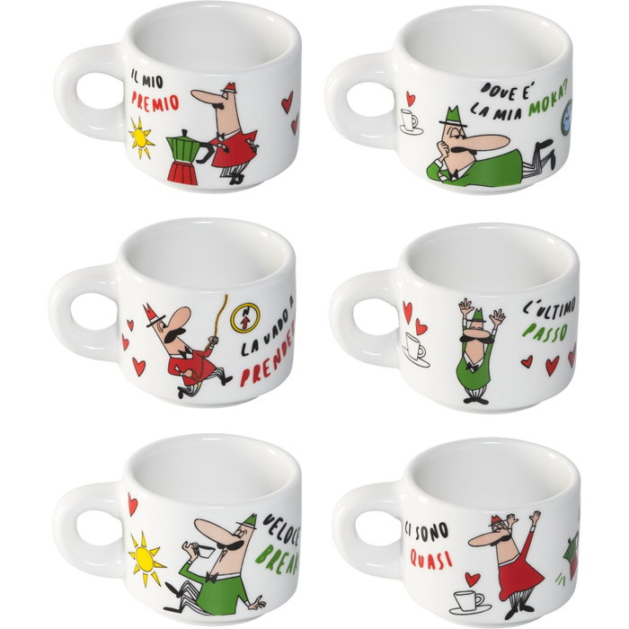 Bialetti Set de 6 Tazas Italia con estructura metálica Omino TAZZ202