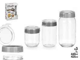 VIVALTO Set de 3 Botes Herméticos con Tapa Gris
