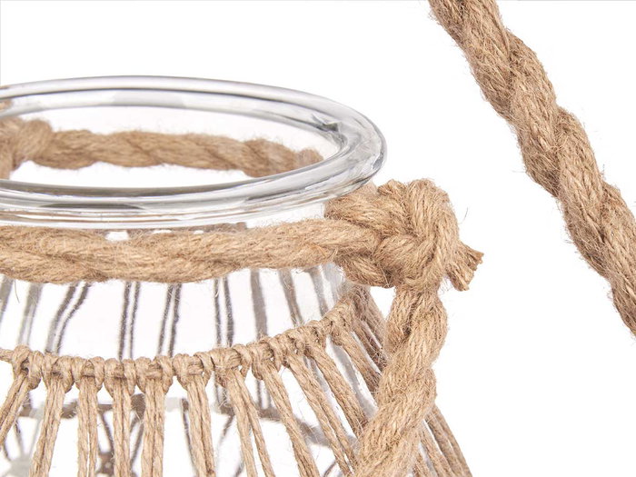 Giftdecor Portavela Vidrio Cuerda Natural Transparente 20 cm x 30 cm x 20 cm (Set de 4)