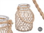 Giftdecor Portavela Vidrio Cuerda Natural Transparente 20 cm x 30 cm x 20 cm (Set de 4)
