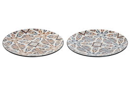 DKD Home Decor Plato Boho Azul Blanco 26.5 x 2 x 26.5 cm (6 Unidades) Porcelana Apto Microondas Lavavajillas