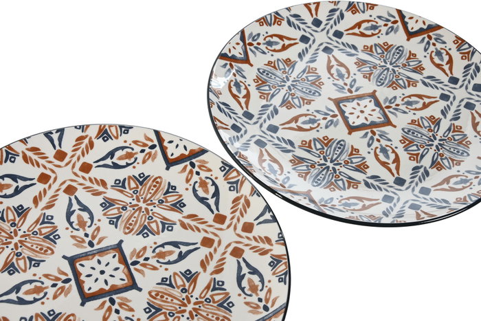 DKD Home Decor Set de 6 Platos Llanos de Porcelana BOHO Surtido Azul, Blanco y Marrón