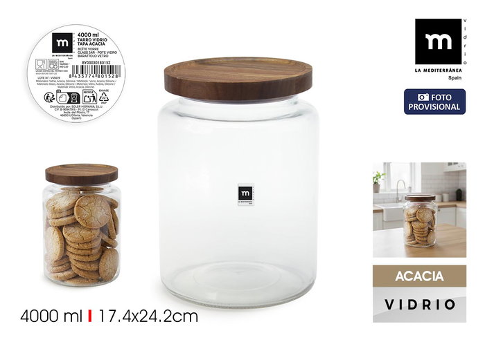 La Mediterranea Tarro de Vidrio Redondo con Tapa de Acacia 4000ml La Mediterranea Tarro de Vidrio Redondo con Tapa de Acacia 4000ml