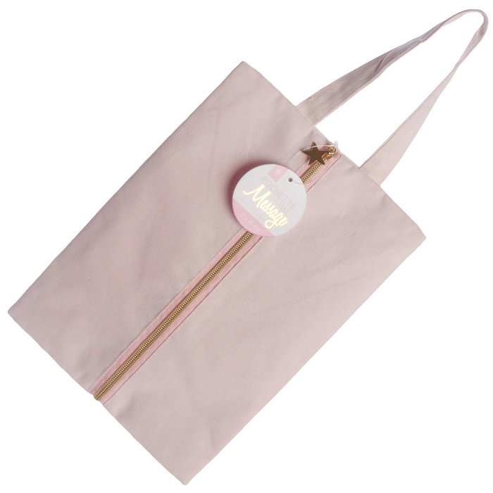 Cosmetic Club Bolsa de Algodón con Mensaje Dorado, Cremallera y Asa, Medidas 30x21 cm, Modelos Surtidos