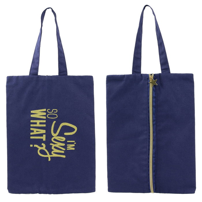 Cosmetic Club Bolsa de Algodón con Mensaje Dorado, Cremallera y Asa, Medidas 30x21 cm, Modelos Surtidos