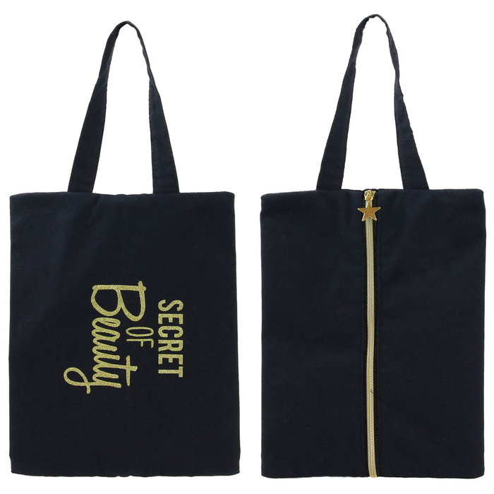 Cosmetic Club Bolsa de Algodón con Mensaje Dorado, Cremallera y Asa, Medidas 30x21 cm, Modelos Surtidos