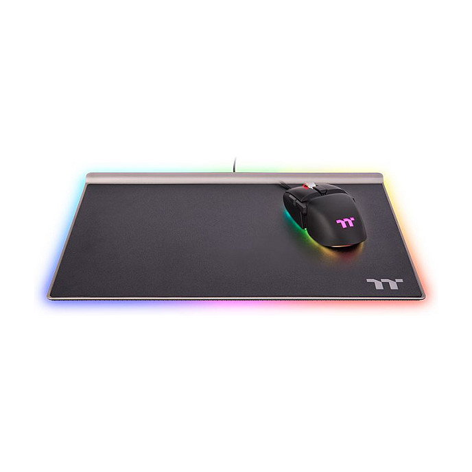 Thermaltake ARGENT MP1 RGB Alfombrilla para Juegos de Aluminio, Base Antiderrapante, Retroiluminación Multicolor, Negro y Titanio