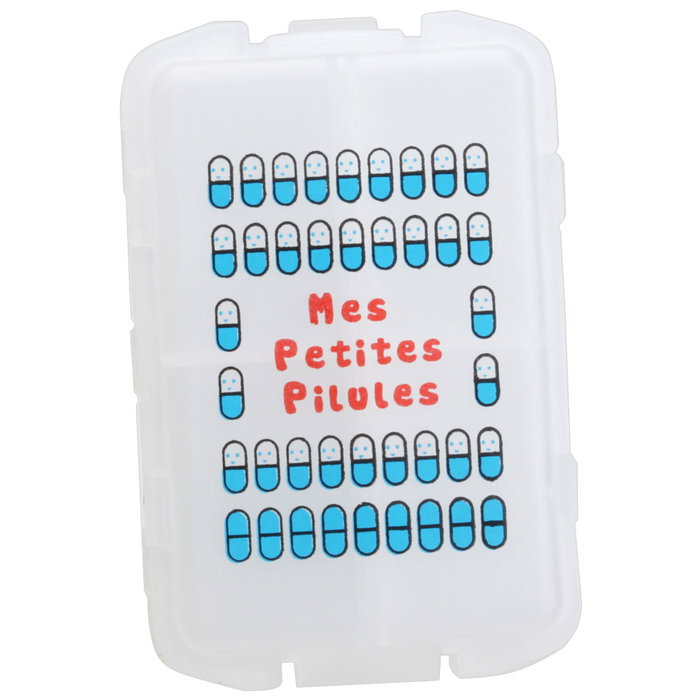 Sensly Pastillero 10 Departamentos 9.5x6x3 cm PVC Translúcido, con Frases en Francés (Surprise)