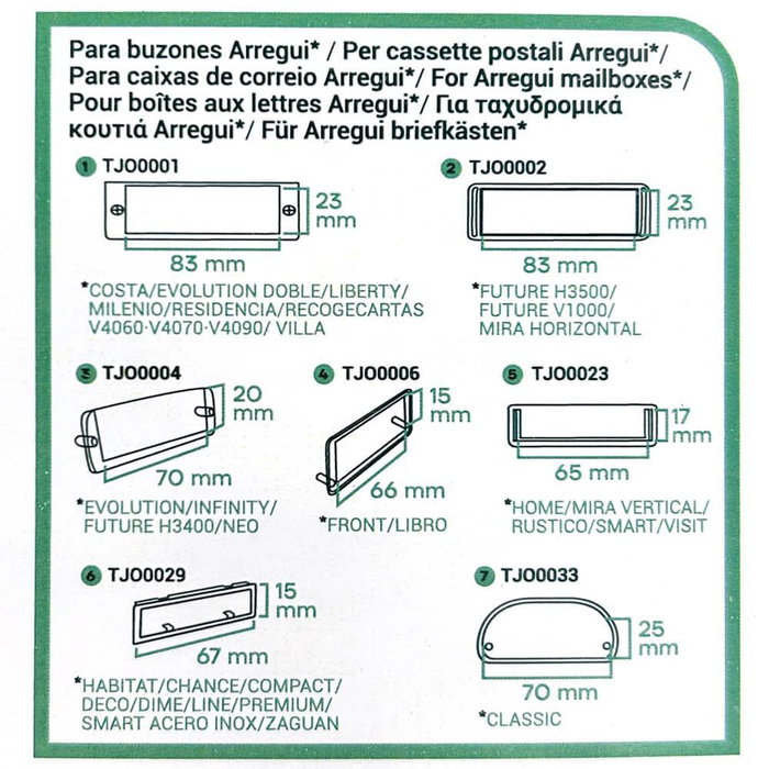 Arregui Tarjetero Tjo1001 - Conjunto de 7 Piezas para Buzones Unifamiliares Arregui Tarjetero Tjo1001 - Conjunto de 7 Piezas para Buzones Unifamiliares
