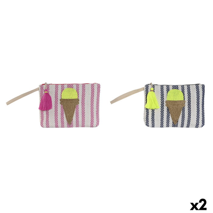 DKD Home Decor Neceser de Algodón Surtido de 2 Unidades, 26x2x19 cm, Multicolor