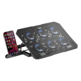 Mars Gaming MNBC23 - Pad de Refrigeración para Portátil Hasta 16" con 6 Ventiladores LED Azul, Ajuste en 6 Posiciones, Soporte para Smartphone y 2 Puertos USB 2.0
