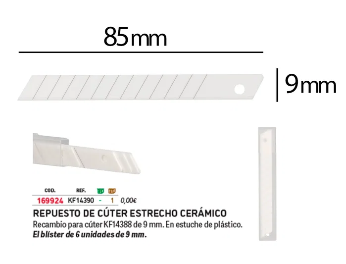 Q-connect Repuesto Cúter Metálico Estrecho Cuchilla Cerámica 9 mm Blíster 6 Unidades para Modelo KF14388 Q-connect Repuesto Cúter Metálico Estrecho Cuchilla Cerámica 9 mm Blíster 6 Unidades para Modelo KF14388