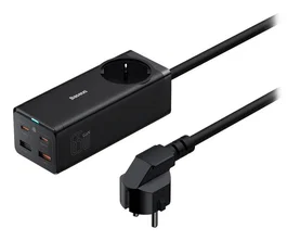 Baseus PSZM000901 Adaptador de Corriente para Escritorio con 4 Puertos USB, Incluye Cable Tipo-C, 65W Power Delivery, Color Negro