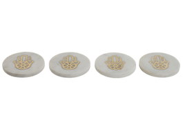 DKD Home Decor Set de 4 Posavasos de Mármol y Latón Hamsa Natural