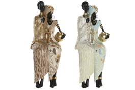 DKD Home Decor Figura de Resina Africana Surtida Verde y Beige