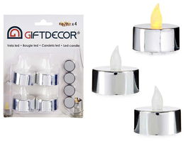 Giftdecor Set 4 Velas Led con Pilas, Color Plata, 13.5x17x4 cm (Set de 24)